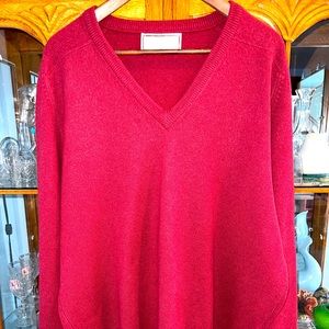 Alan Paine Mens Sweater Size L Vintage Red V Neck Pure Lambs Wool